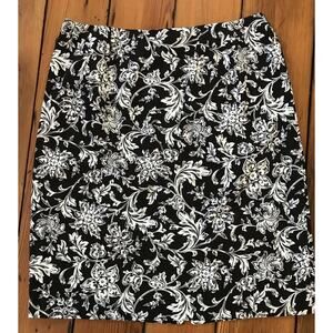 Talbots Black White Floral Paisley Lined Cotton Straight Pencil Work Skirt 12 32